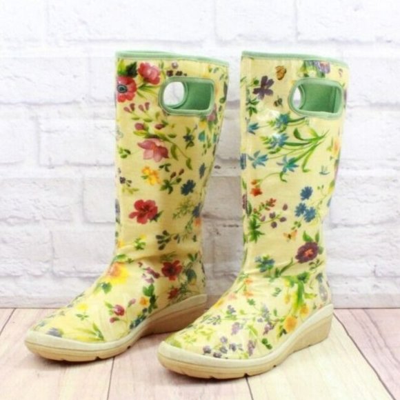 Timberland Cream Floral Print Insulated Knee High Rain Boots Size 7 M - Picture 2 of 9